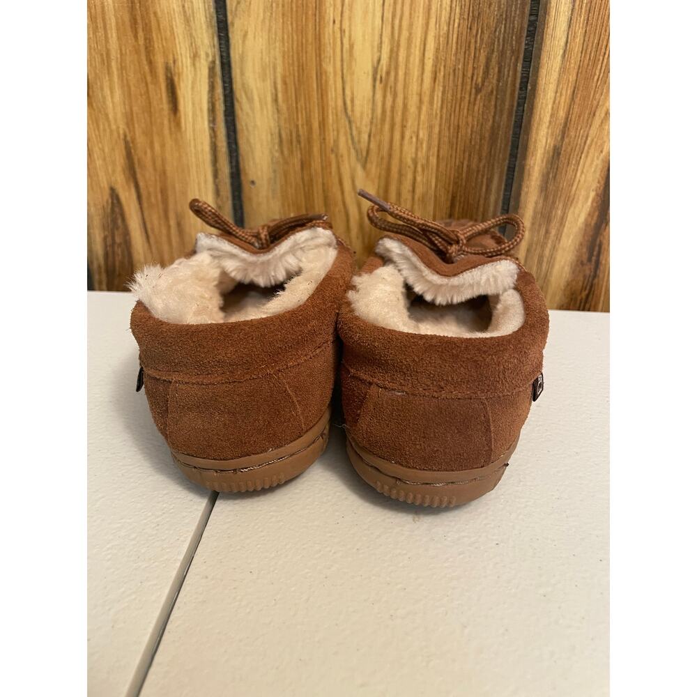 Lamo size 11 faux fur fuzzy slippers suede tan chestnut tie kids - Picture 5 of 7